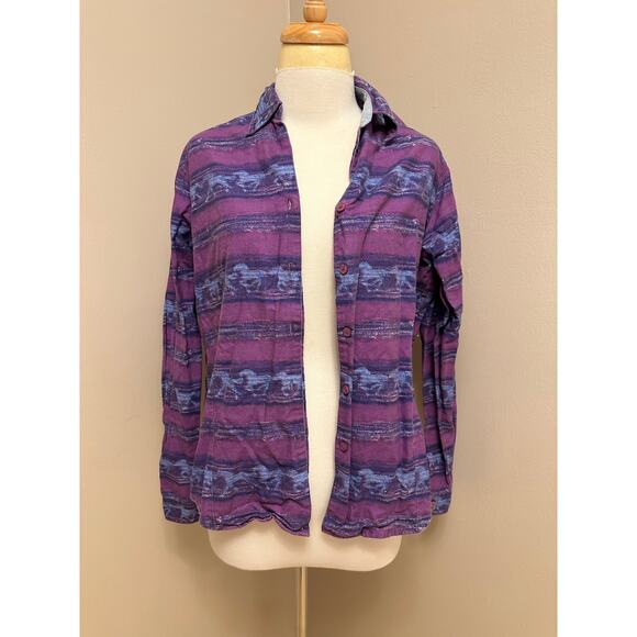 Vintage Wrangler Blues Horse Print Shirt Purple/Blue/White 100% Cotton Sz Large - Picture 2 of 5
